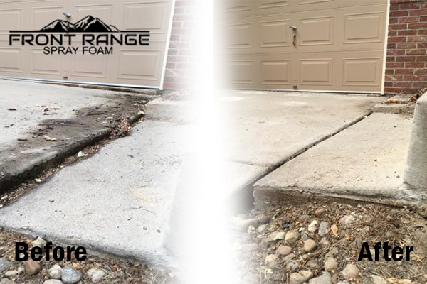 Front Range Spray Foam concrete leveling before and afterPicture